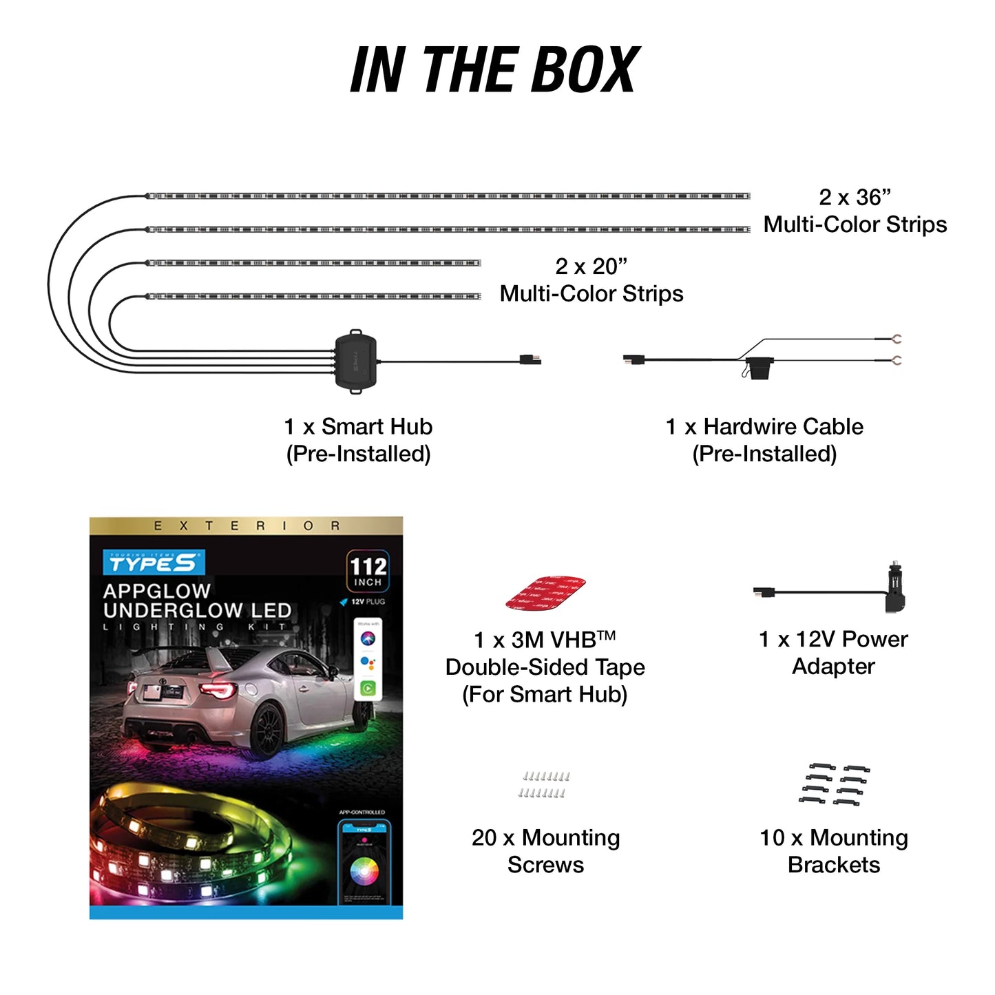 - Appglow Multicolor Underglow LED Kit, Carplay Compatible, Siri & Hey Google Voice-Control, Bluetooth, Custom RGB Lighting Presets, Control Zones, 112 Inches