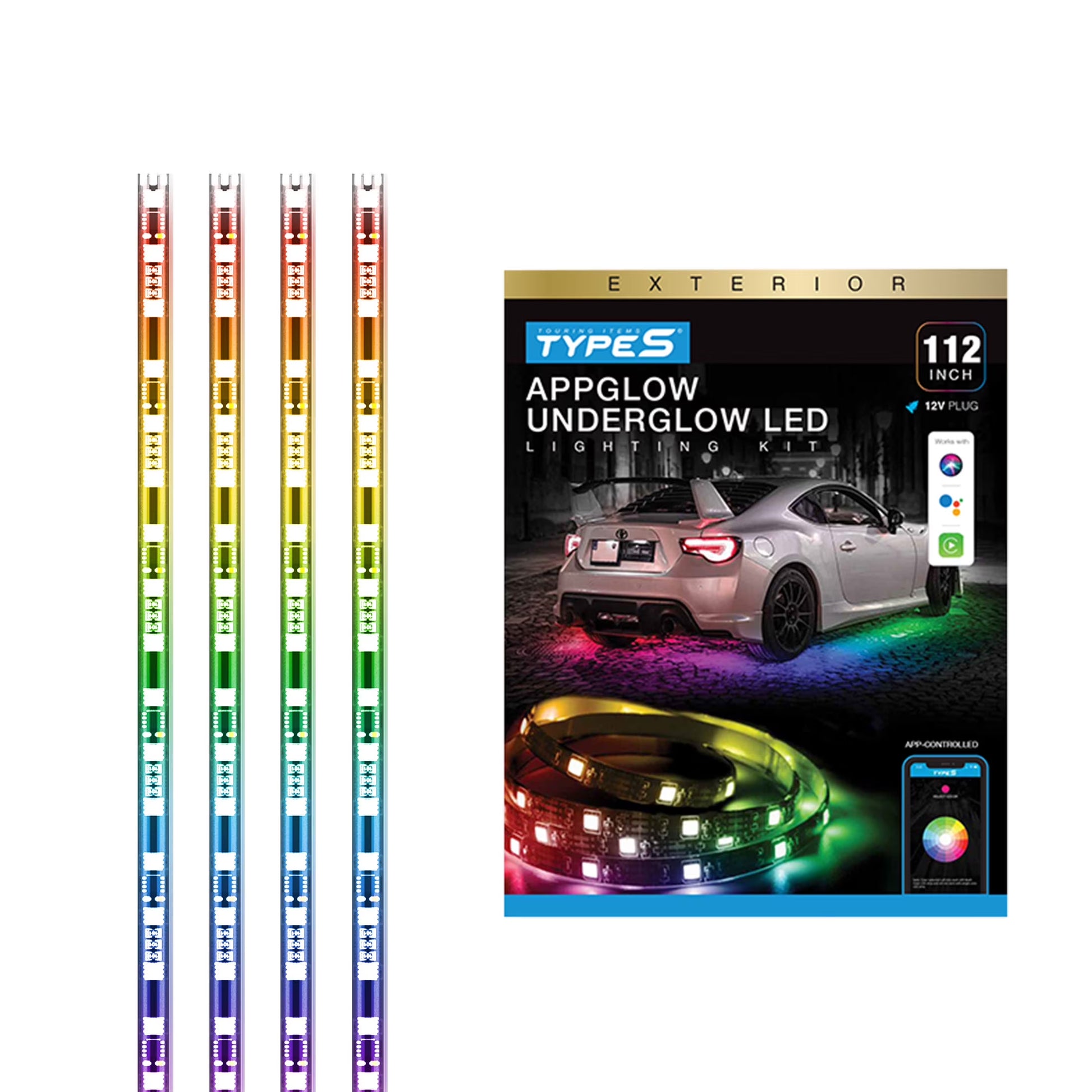 - Appglow Multicolor Underglow LED Kit, Carplay Compatible, Siri & Hey Google Voice-Control, Bluetooth, Custom RGB Lighting Presets, Control Zones, 112 Inches