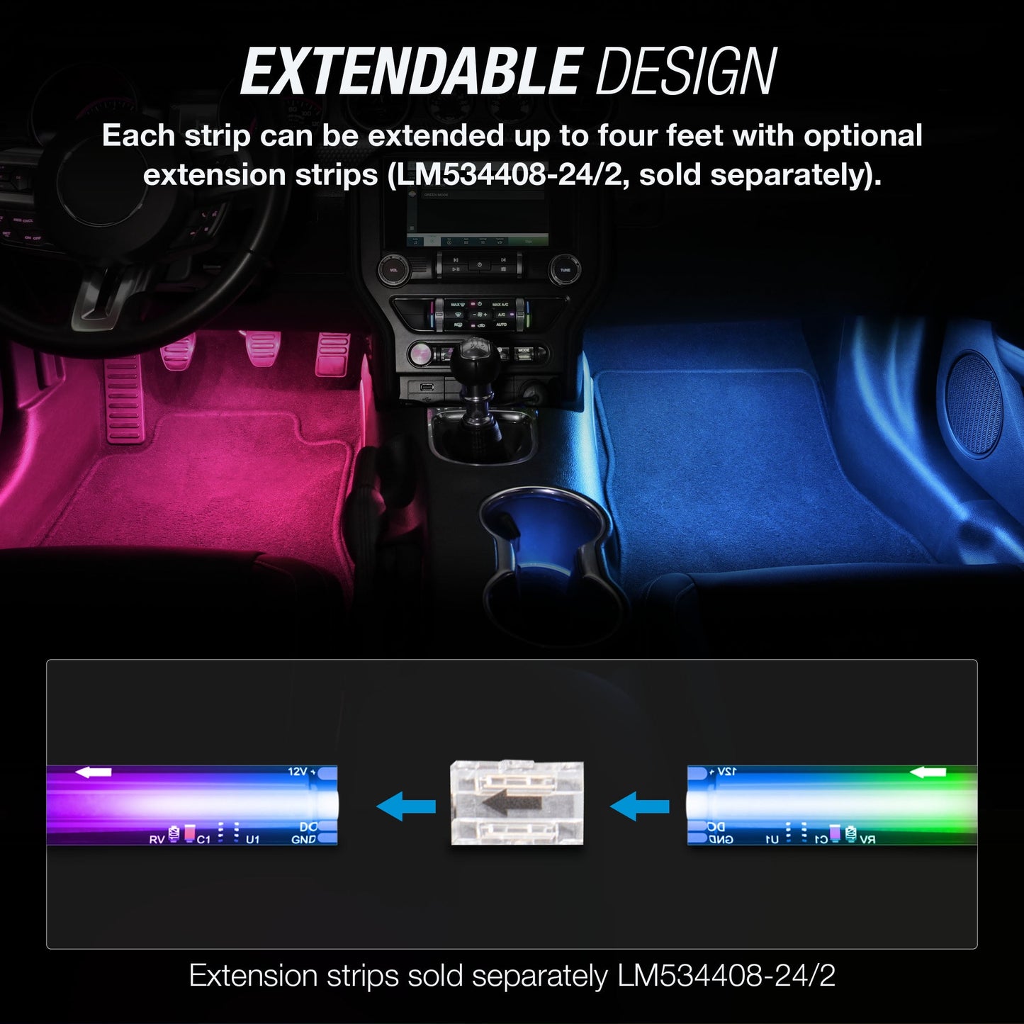 - Infinite Appglow Smart Interior Car LED Light Kit – 4 X 12” RGB Strips, Carplay, Android Auto, Voice Control, Custom Presets, 12V Plug & Play