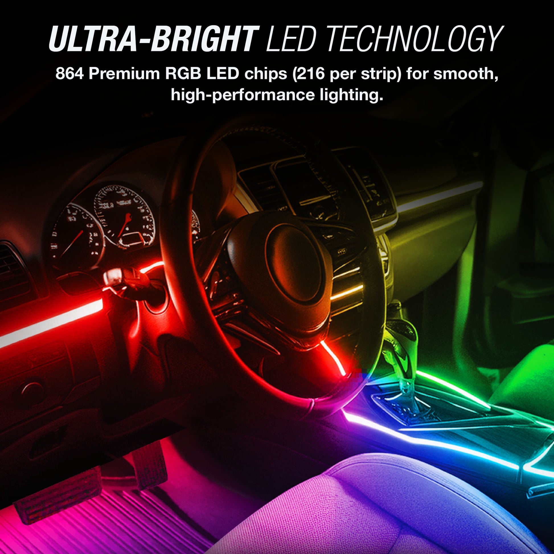 - Infinite Appglow Smart Interior Car LED Light Kit – 4 X 12” RGB Strips, Carplay, Android Auto, Voice Control, Custom Presets, 12V Plug & Play